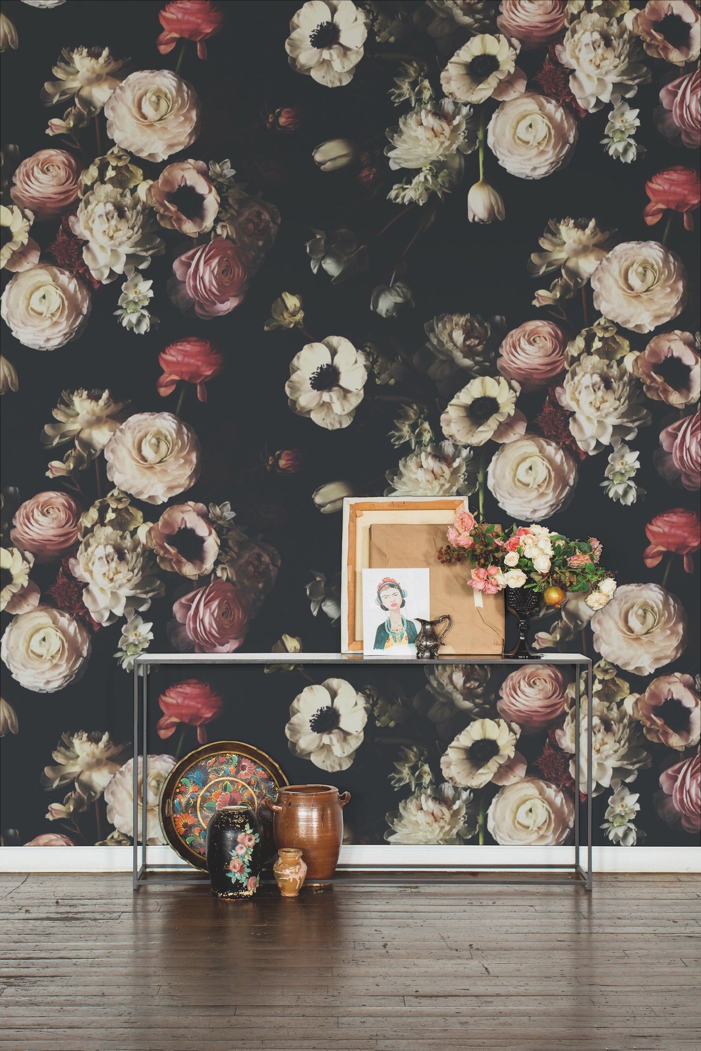 Into the Garden Black Dark Floral Wallpaper - Ashley Woodson Bailey