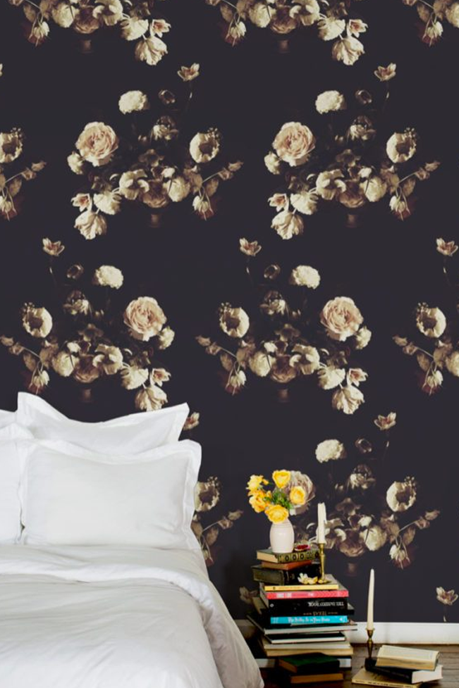 Creamy Dark Floral Wallpaper - Ashley Woodson Bailey